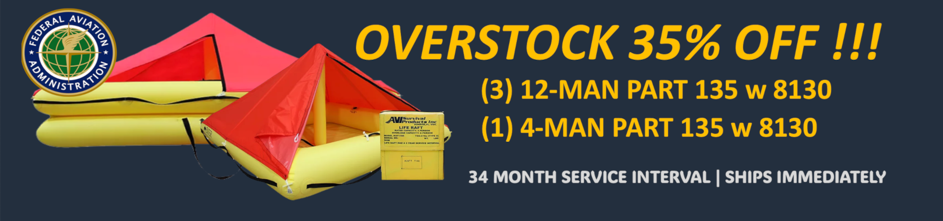 FAA Aviation Aircraft TSO FAR Approved Life Rafts Overstock